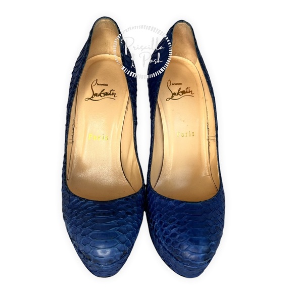 Christian Louboutin Blue Python Bianca Platform Pumps Size 37.5 Snakeskin Snake - Picture 5 of 12